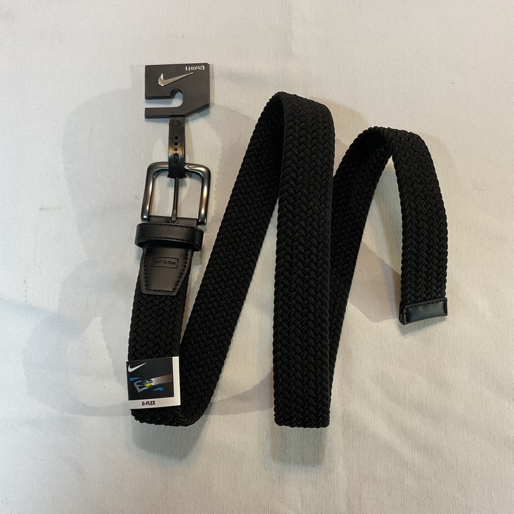 Nike NWT Black G-Flex Braided Belt Size L (40/42) Everyday Casual Buisness